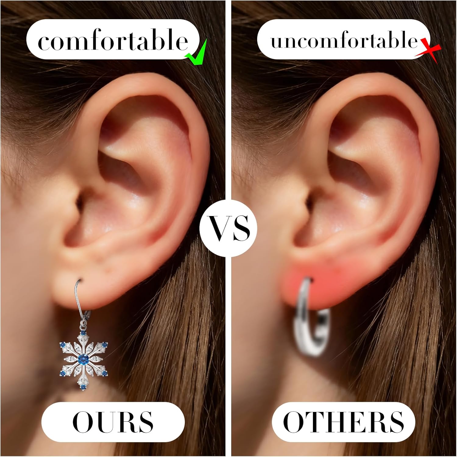 Snowflake Earrings for Women Sterling Silver Christmas Snowflake Earrings Dangle Drop Winter Holiday Jewelry Leverback Christmas Gifts - Image 5