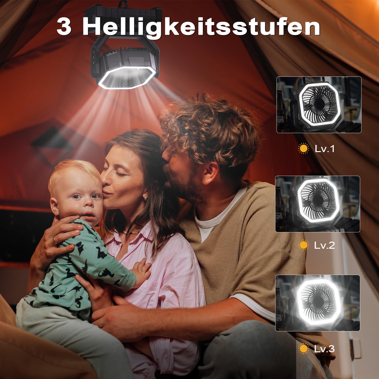 OUWANCH Ventilatore Portatile da Campeggio con Luce LED, 4 Livelli 20000 mAh con Telecomando e Gancio Ventilatore da Tavolo USB Silenzioso per Pesca, Picnic, Barbecue, Escursionismo