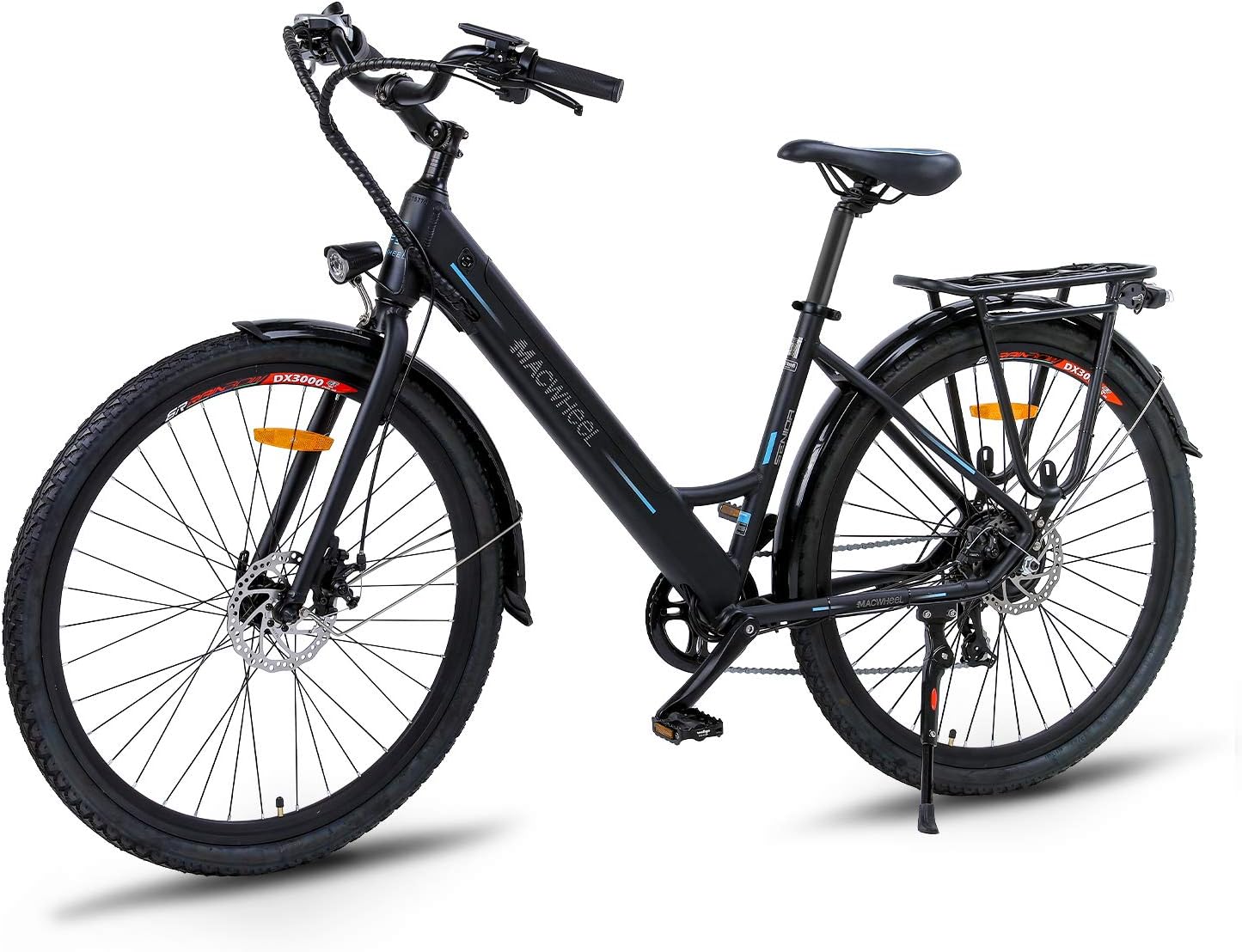 Macwheel Electric City Bike, Removable 36V/10Ah Lithium-ion Battery Pack Integrated with Frame, Shimano 7-Speed, Saddle Adjustable, Tektro Dual Disc Brakes Electric Bicycle for Commuting