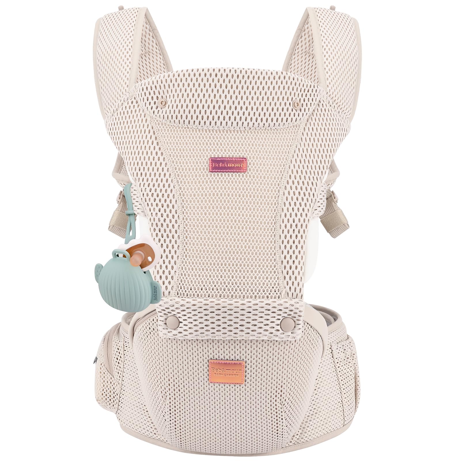 Bebamour Baby Carrier Newborn to Toddler Baby Carrier Hipseat 0-36Months with Head Hood, 3 PCS Teething Pads, Waist Extender, Storage Bag & Pacifier Case (Black) — view 12