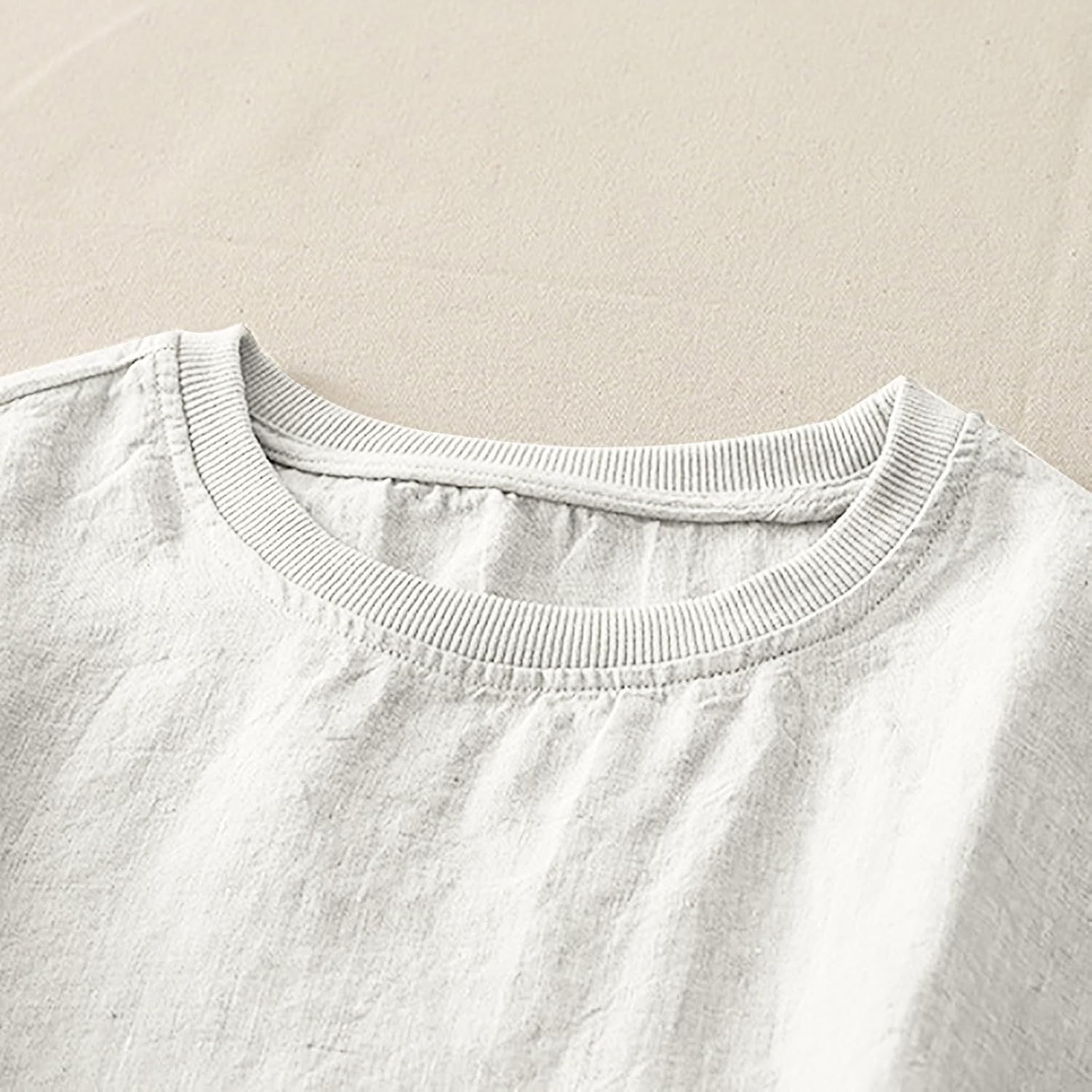 Oversized Linen Tops for Women Summer Dressy Casual Blouses Short Sleeve Crewneck T-Shirts Loose Fit Solid Basic Tee