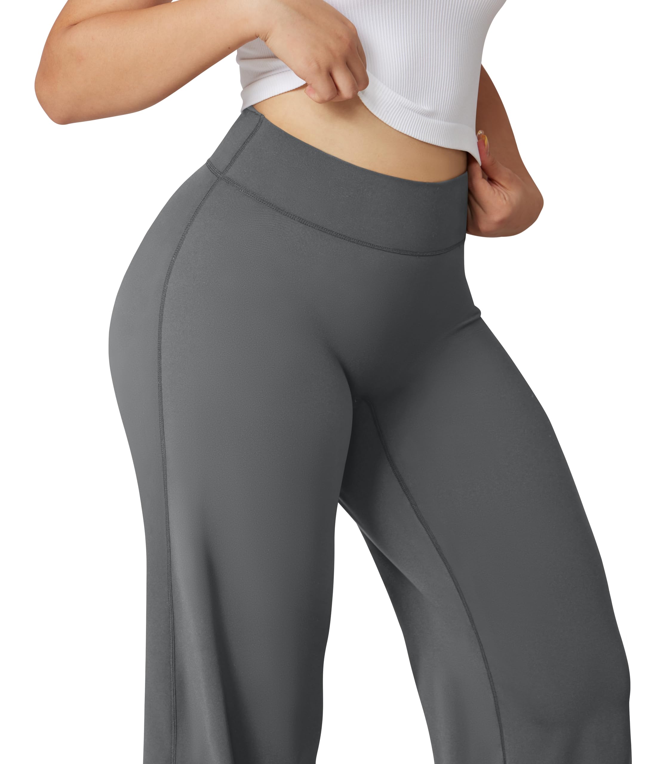 OQQ Pantalón Yoga Mujer Pierna Ancha Cintura Alta Elástico Sólido Casual Leggings de Fitness Gym Deportivos