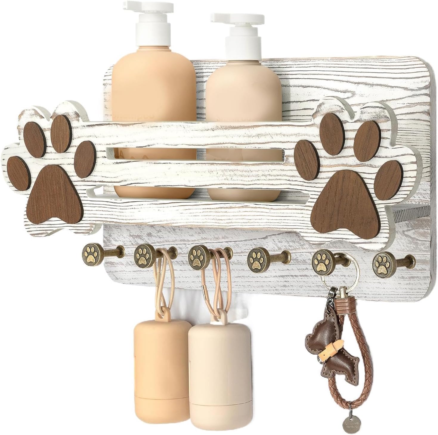 Dog Leashes Hanger,6 Hooks Floating Shelf Decorative - Key Holder Wall Mount,for Home Entrance Living Room Kitchen Bedroom Apartment
