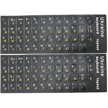 Ukrainian Keyboard Stickers 2pcs Ukraine Lettering Black Background Letter Alphabet Decal for Notebook Laptop Desktop Pc Computer
