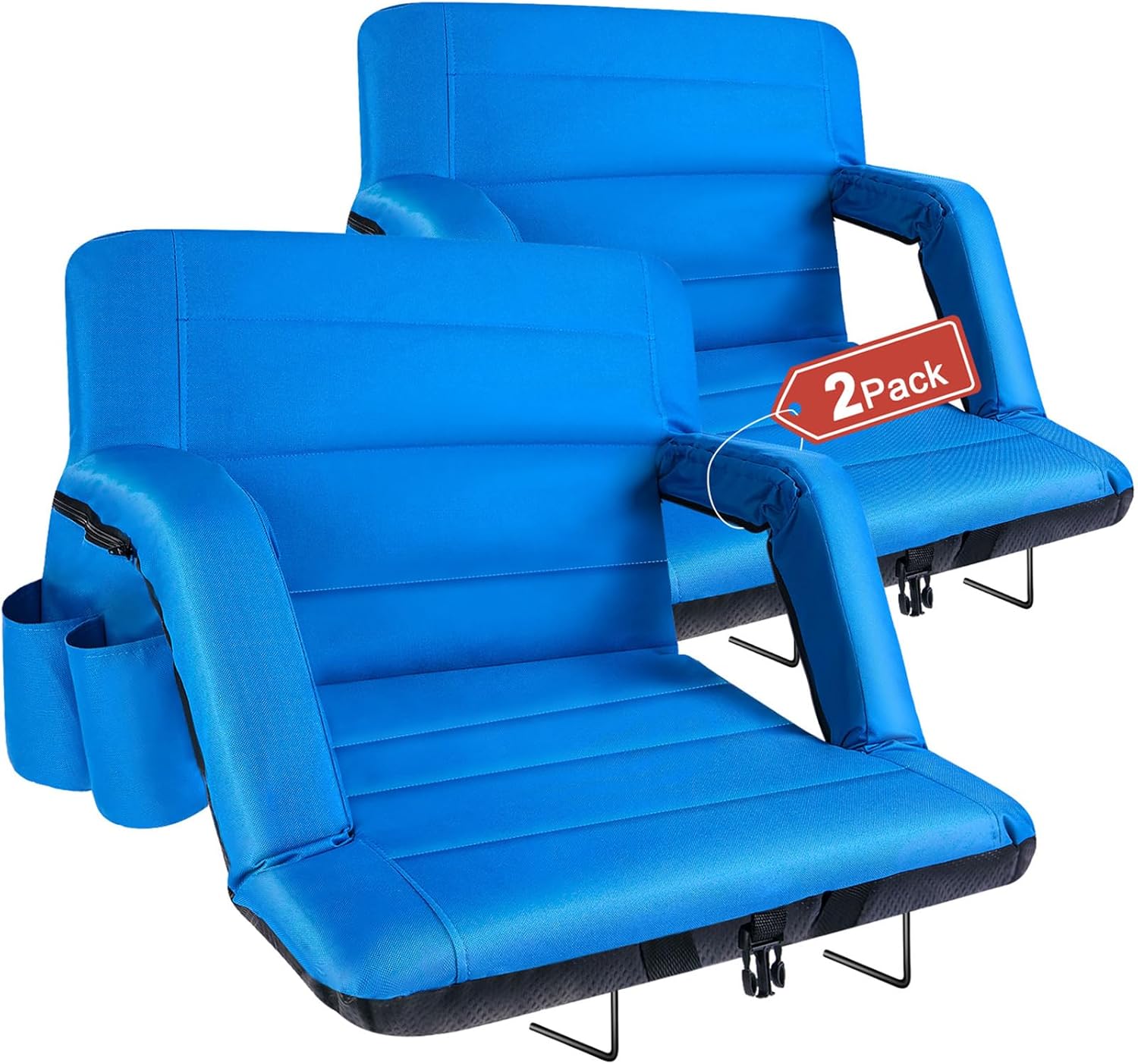 Stadium Seats with Back Support 2 Pack Wide, Exclusive Bleacher Chairs with Back and Cushion Folding Stadium Chairs, 6 Reclining Positions Waterproof Bleacher Seats (Wide|22.5" Blue)