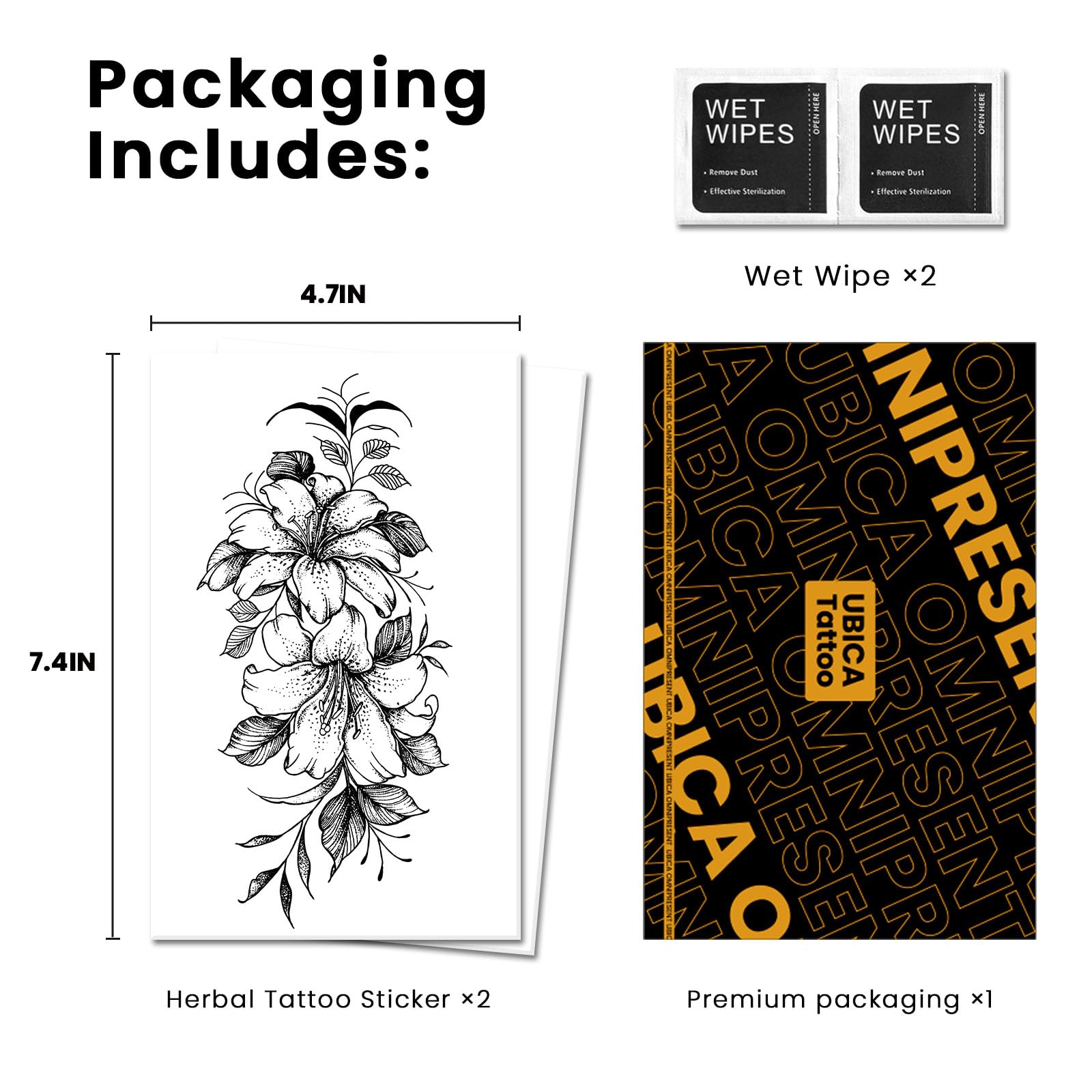 Tattoo Tech, 2 Sheets Large Semi Permanent Tattoo, Lasts 7-15 Days Temporary Tattoos(Flowers with Branches), Waterproof and Non-Reflective, for Arm Thigh Back
