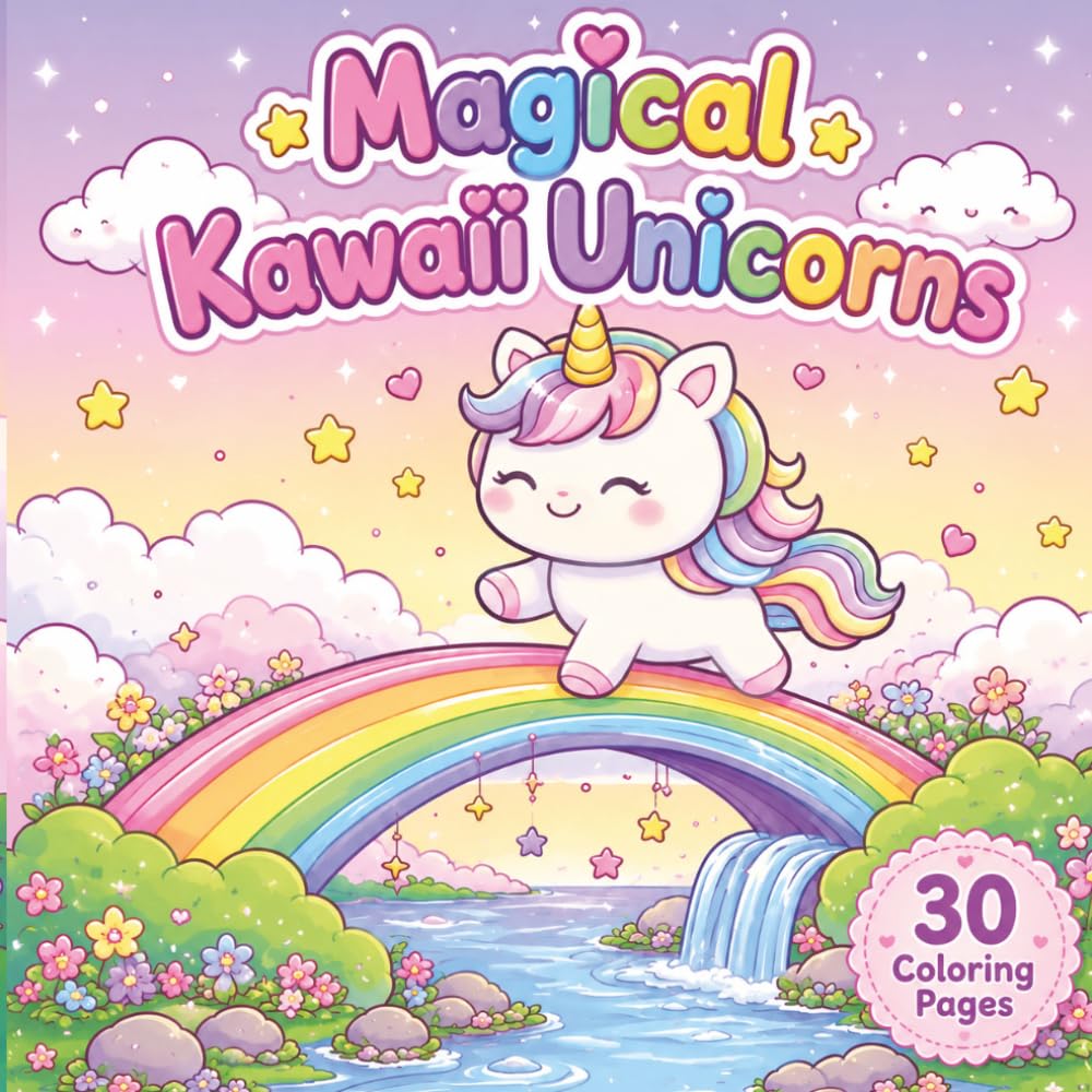 Magical Kawaii Unicorns: Cute & Cozy Unicorn Coloring Book for Kids and Teens | Bold & Easy Magical Fantasy Pages for Relaxation and Fun