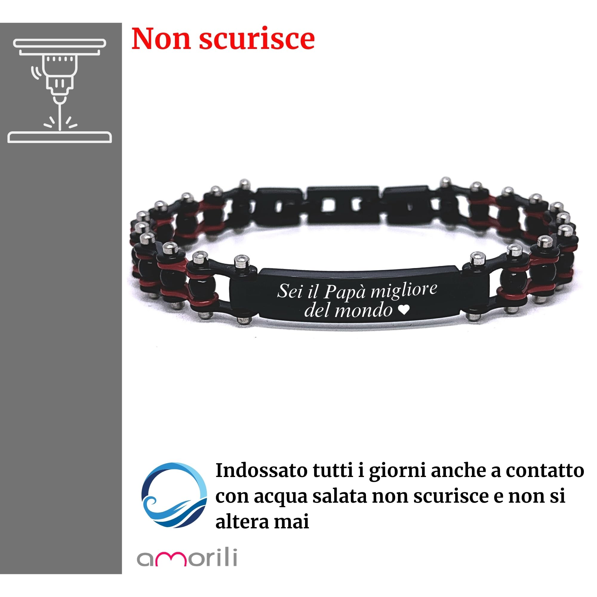 Bracciale Uomo Catena Moto in Acciaio Inox | Gioiello Biker con Colori Squadra di Calcio del Cuore | Regalo Tifosi Sportivi