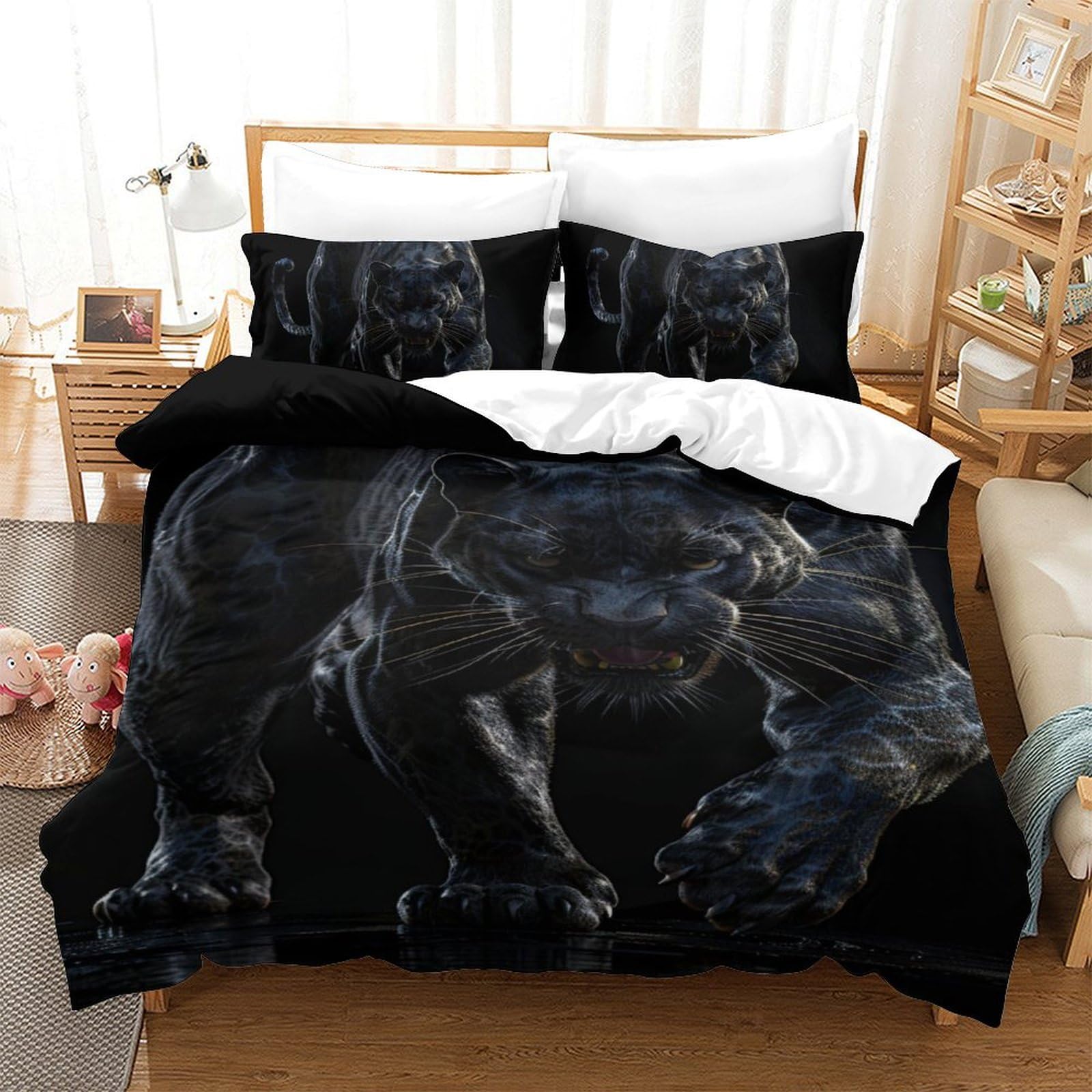 Housse de couette panthère noire zippée facile à laver