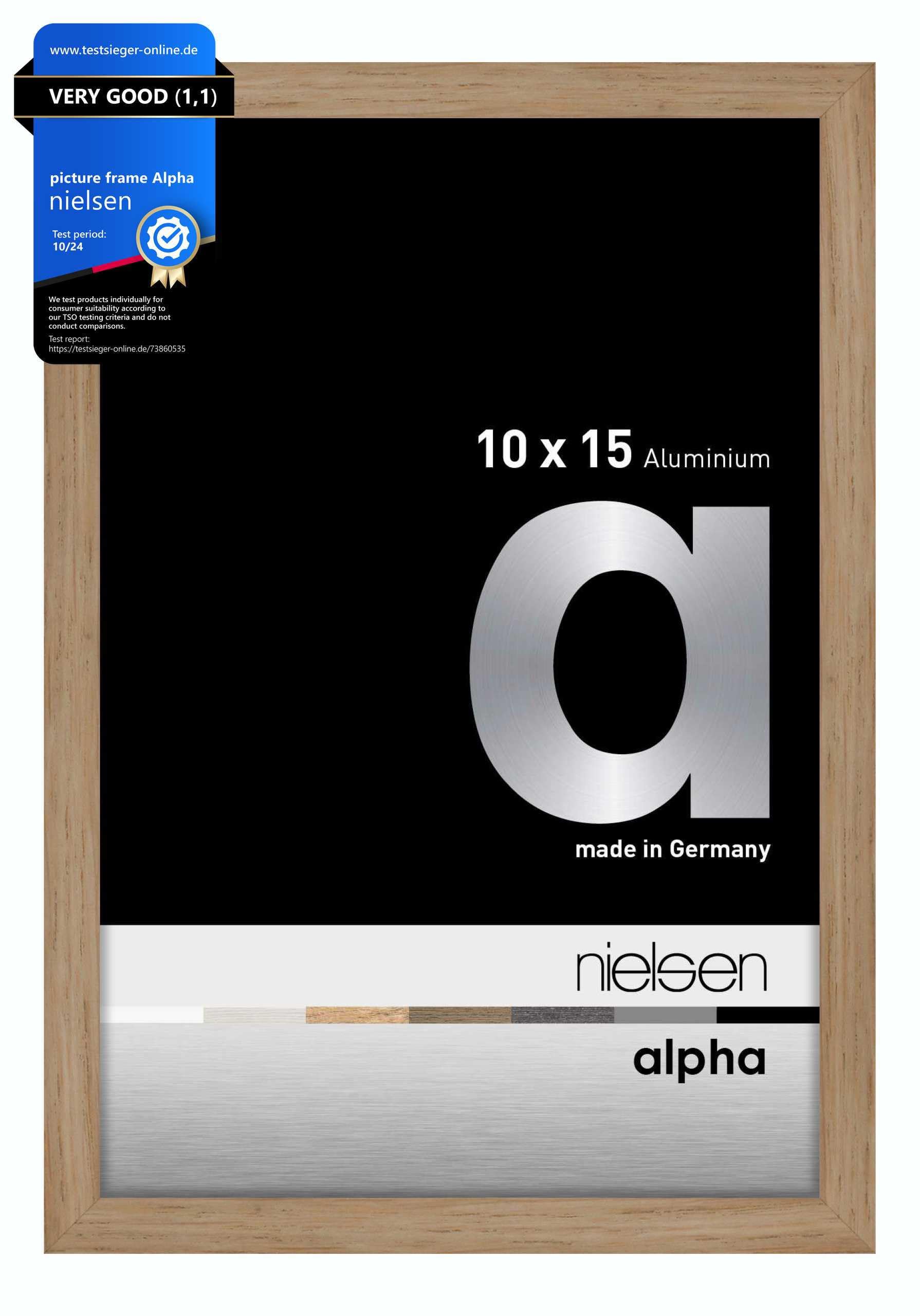 nielsen Alpha Oak Aluminium Picture Frame - 10x15cm (4x6in) - with Float Glass and Easy Push-Turn Clips - For Photos and Art