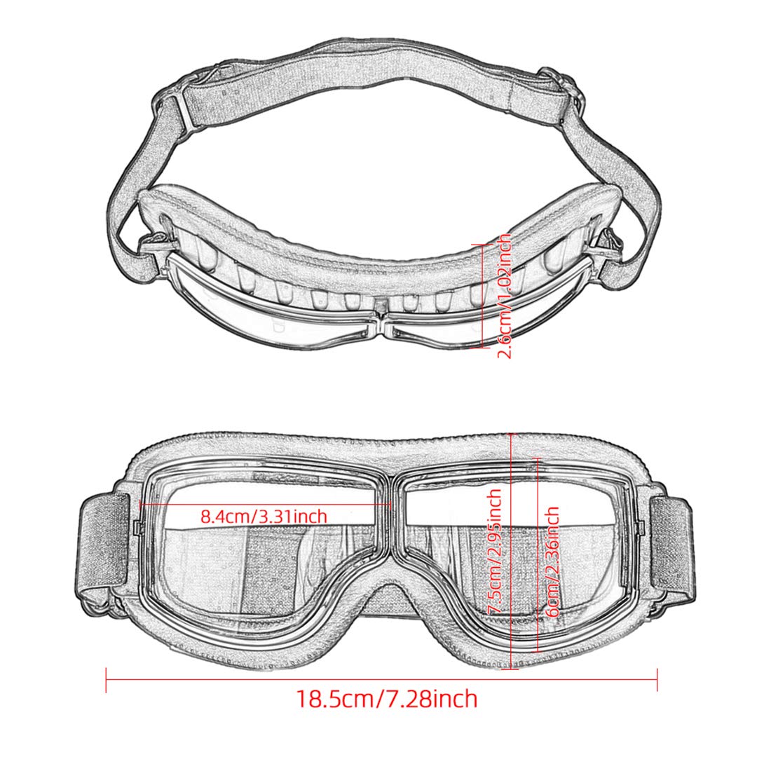Motocross-Lederbrille über den Beschreibungen, offene oder halbe Gesichtsbrille, für Damen und Herren