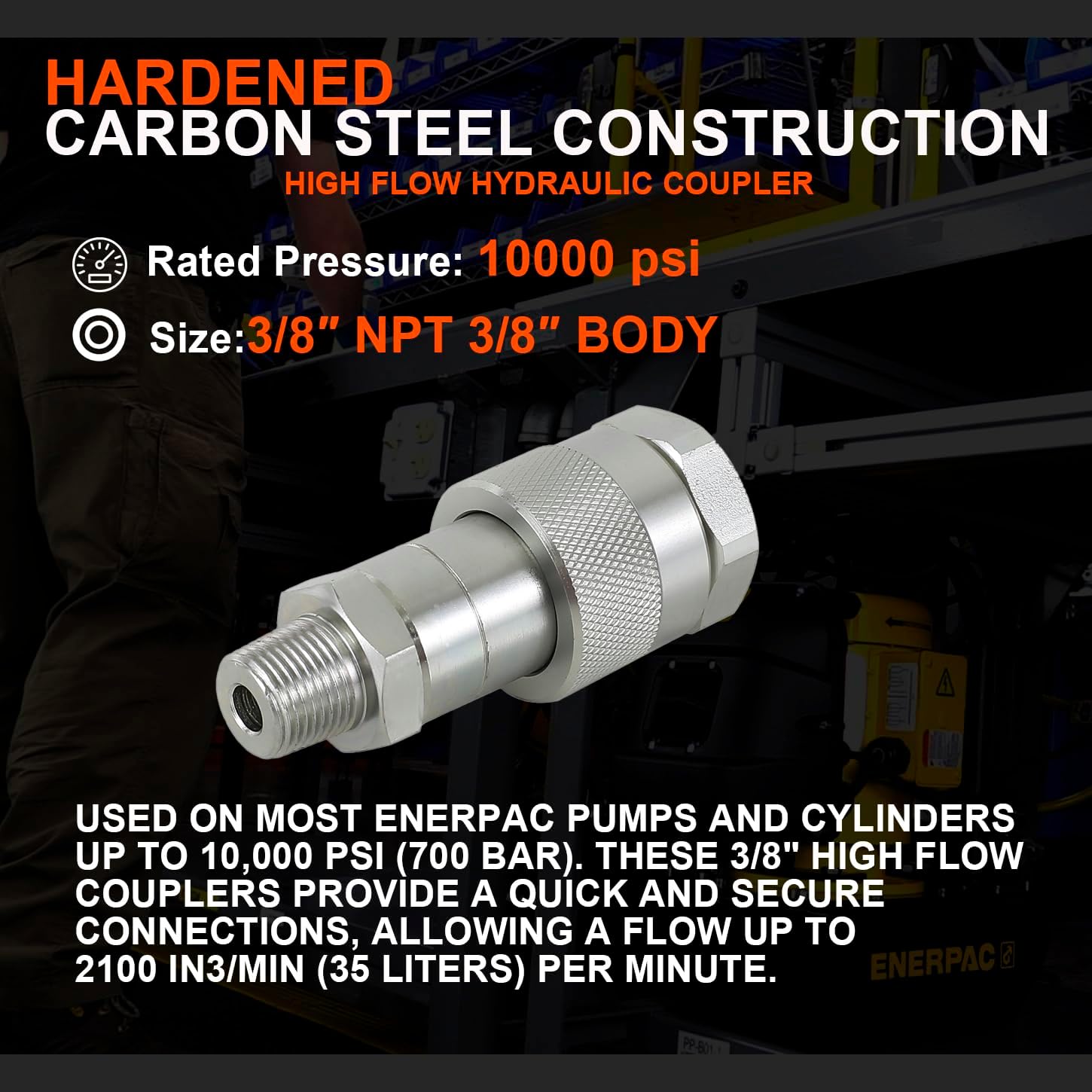 2 Sets 3/8"NPT Hydraulic Quick Connect-Disconnect Coupler 10,000 PSI High Pressure Replaces Enerpac C-604 w/Dust Caps