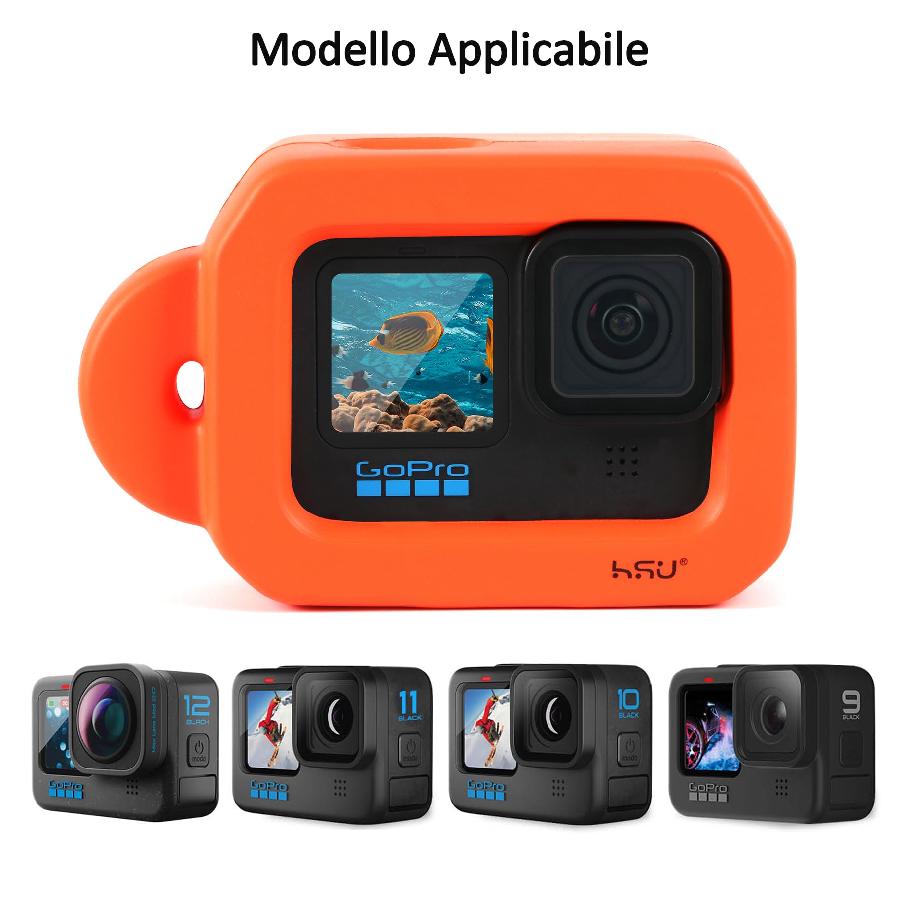 HSU Custodia Galleggiante per GoPro Hero 12/11/10/9, Accessorio per Custodia Galleggiante per Sport Acquatici Surf Nuoto Immersioni (Arancione)