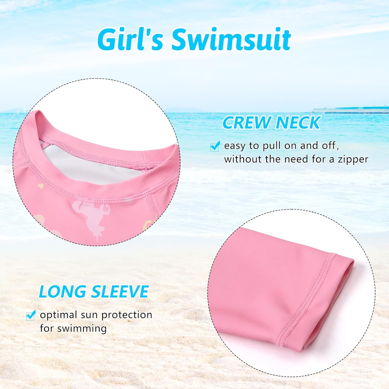 2 Piece Girls Rash Guard Set Long Sleeves Swimsuit Quick Dry Swimwear Beach Shorts Summer Bathing Suits for 3-12 Years - Image 3