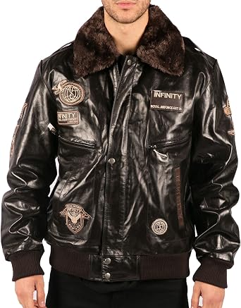 TruClothing Mens Bomber Jacket Outwear Windproof Winter Air Force Aviator Real Leather Jackets Coat
