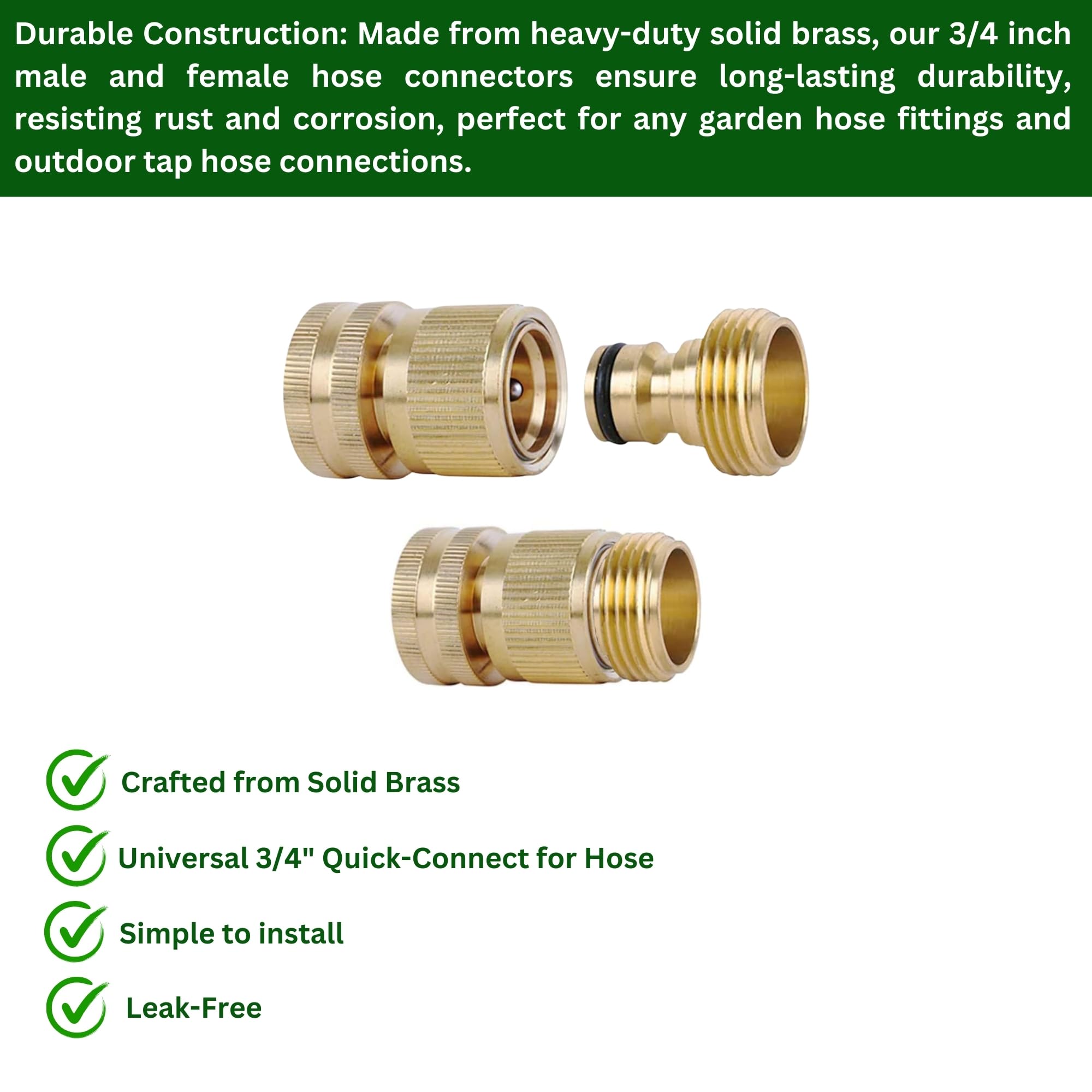 MYPURECORE Brass Hose Connector Set - 3/4 Inch Female Thread Tap & Male Quick Connectors + PTFE Tape - Image 3