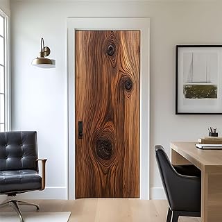 Door Stickers Peel and Stick Door Decal Natural Wood Grain Texture Dark Knots Warm Brown Tones Removable Mural Wallpaper 30.3''x78.7'' Wall Murals for Kitchen Living Room Bedroom