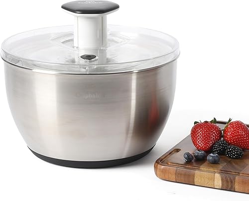 Calphalon Aero - Molinillo de ensalada de acero inoxidable de 6.3 cuartos de galón, Wahser de frutas, cuenco para lavar frutas con colador,