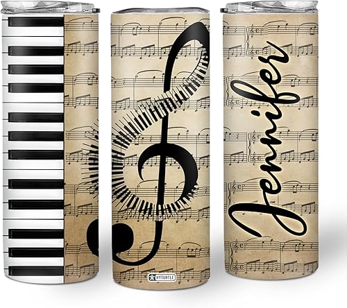 Miniatura 8 de Hyturtle Vaso cilíndrico de acero inoxidable de 20 onzas, nombre personalizado de teclas de piano, regalos para músicos, regalo de pianista, regalos