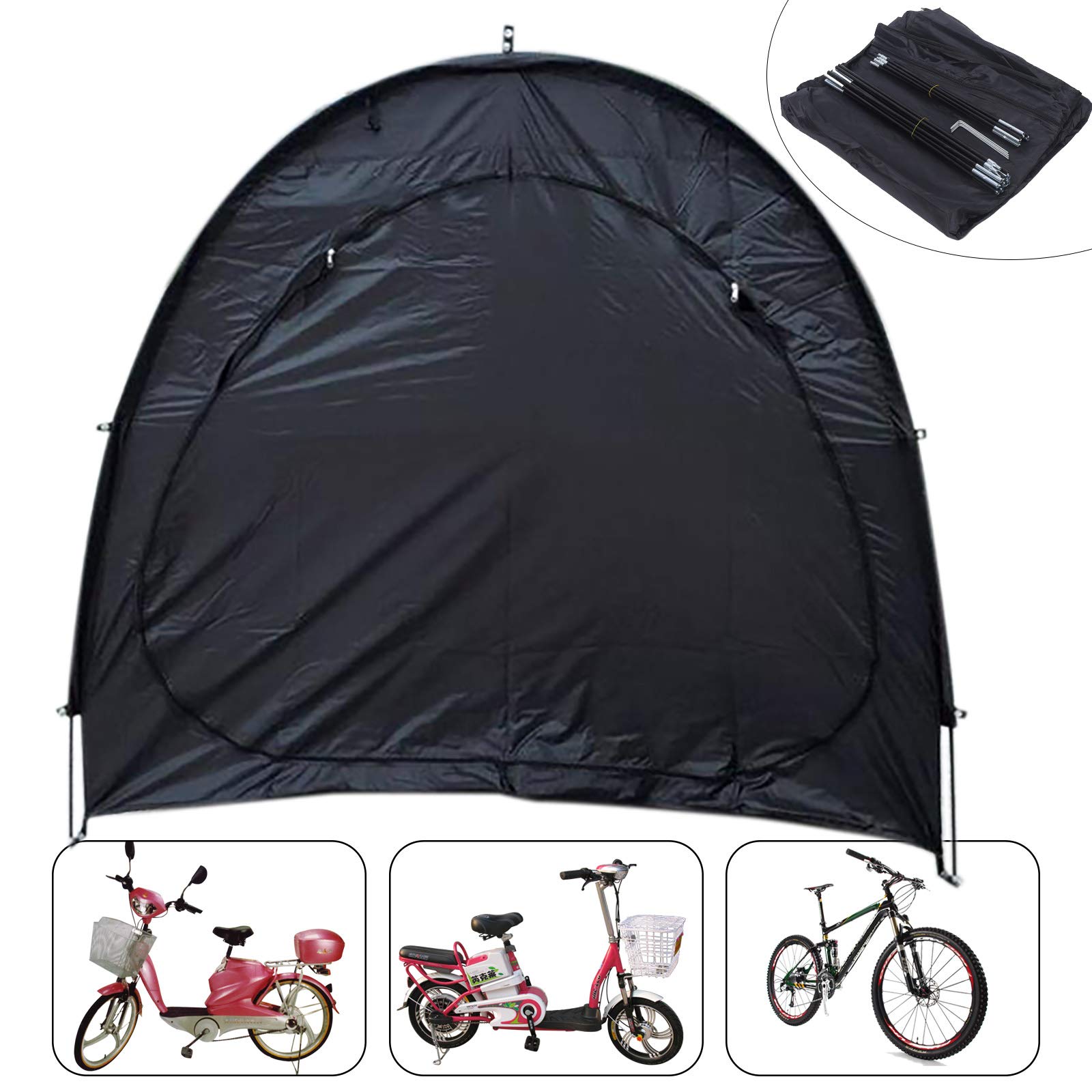 Garage Per Biciclette Autoportante, 220x150x185 Cm, Tenda Da Giardino In Tessuto Oxford E Fibra Di Vetro, Colore Nero