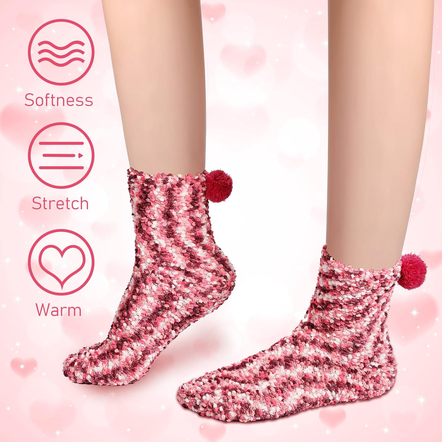 SATINIOR 4 Pairs Valentines Fuzzy Cupcake Socks for Women Girl Fluffy Slipper Socks DIY Gift Boxes for Winter Christmas - Image 2
