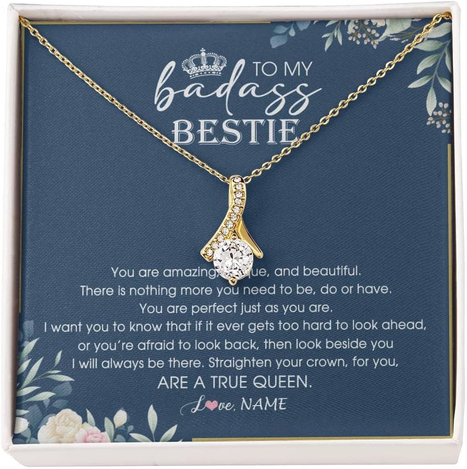 Yametee Personalized To My Bestie Necklace From Friend Sister Not Even Time Floral Bestie Best Friends Birthday Graduation Christmas Customized Message Card