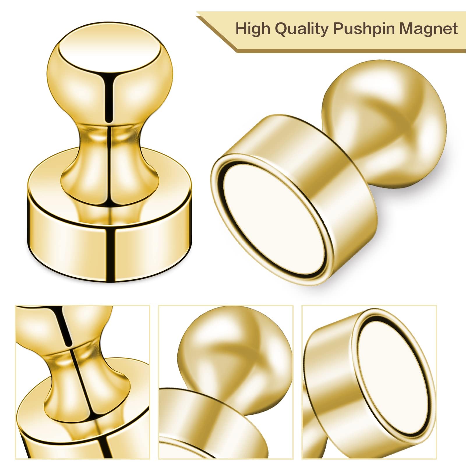 LOVIMAG Magneti per frigorifero, calamite da frigorifero, forti magneti per lavagna bianca, oro, 50 pezzi, magneti magnetici per frigorifero, lavagna bianca, ufficio, aula, carta, cucina