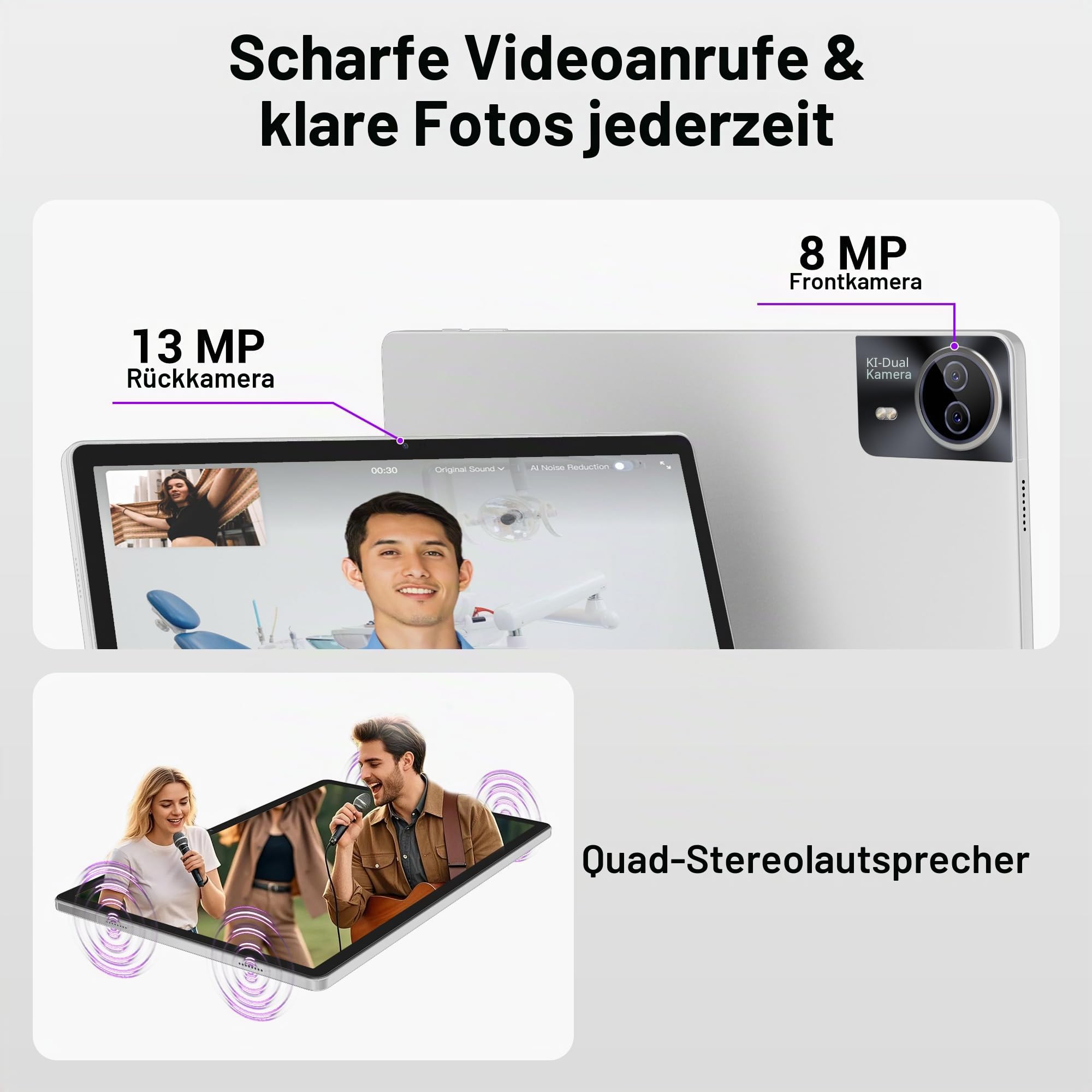 14 Zoll Tablet, 2.5K Display, 36GB RAM + 512GB ROM (1TB erweiterbar), 4G LTE Dual SIM + 5G WiFi, Quad-Speaker/Gemini AI/GPS/GMS/11580mAh/13MP, Android 15 Tablets mit Tastatur/Maus/Hülle/Kopfhörer/Pen