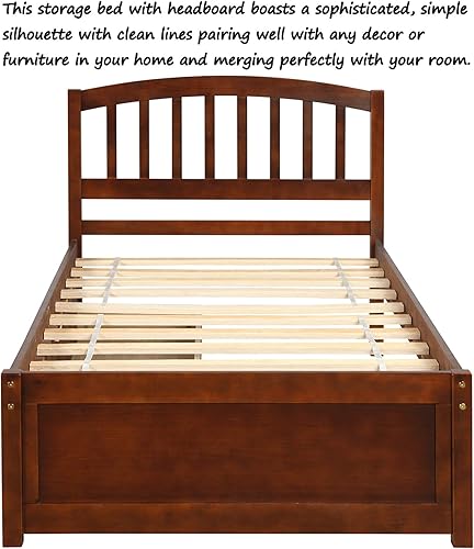 Miniatura 12 de P PURLOVE Cama de plataforma de tamaño individual con cabecero, marco de cama de madera con cama nido (blanco) White Frame,expreso (Espresso