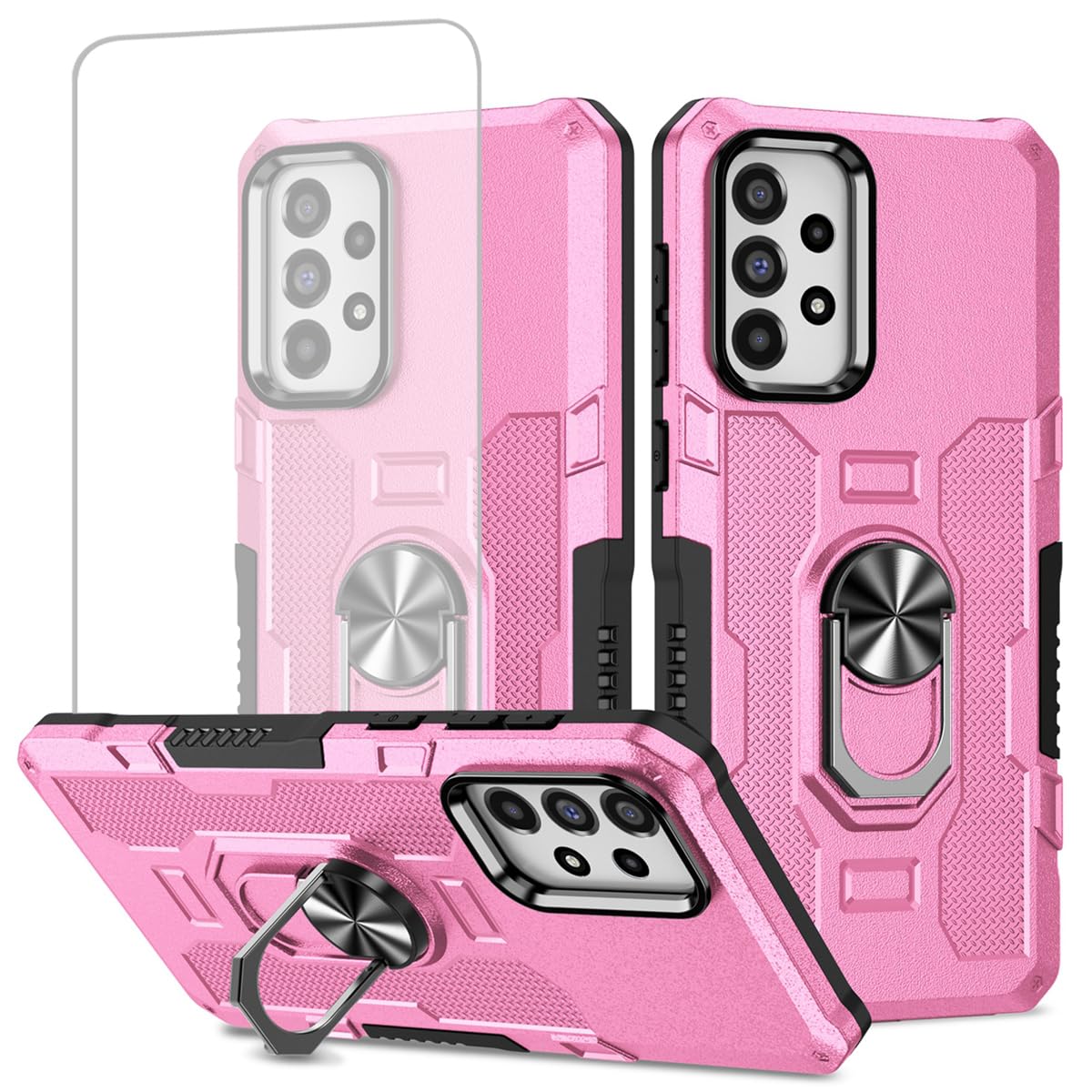 Ueokeird Case for Galaxy A32 4G Case, Samsung A32 4G SM-A325F Case with Tempered Glass Screen Protector, Heavy Duty Protection Metal Ring Magnetic