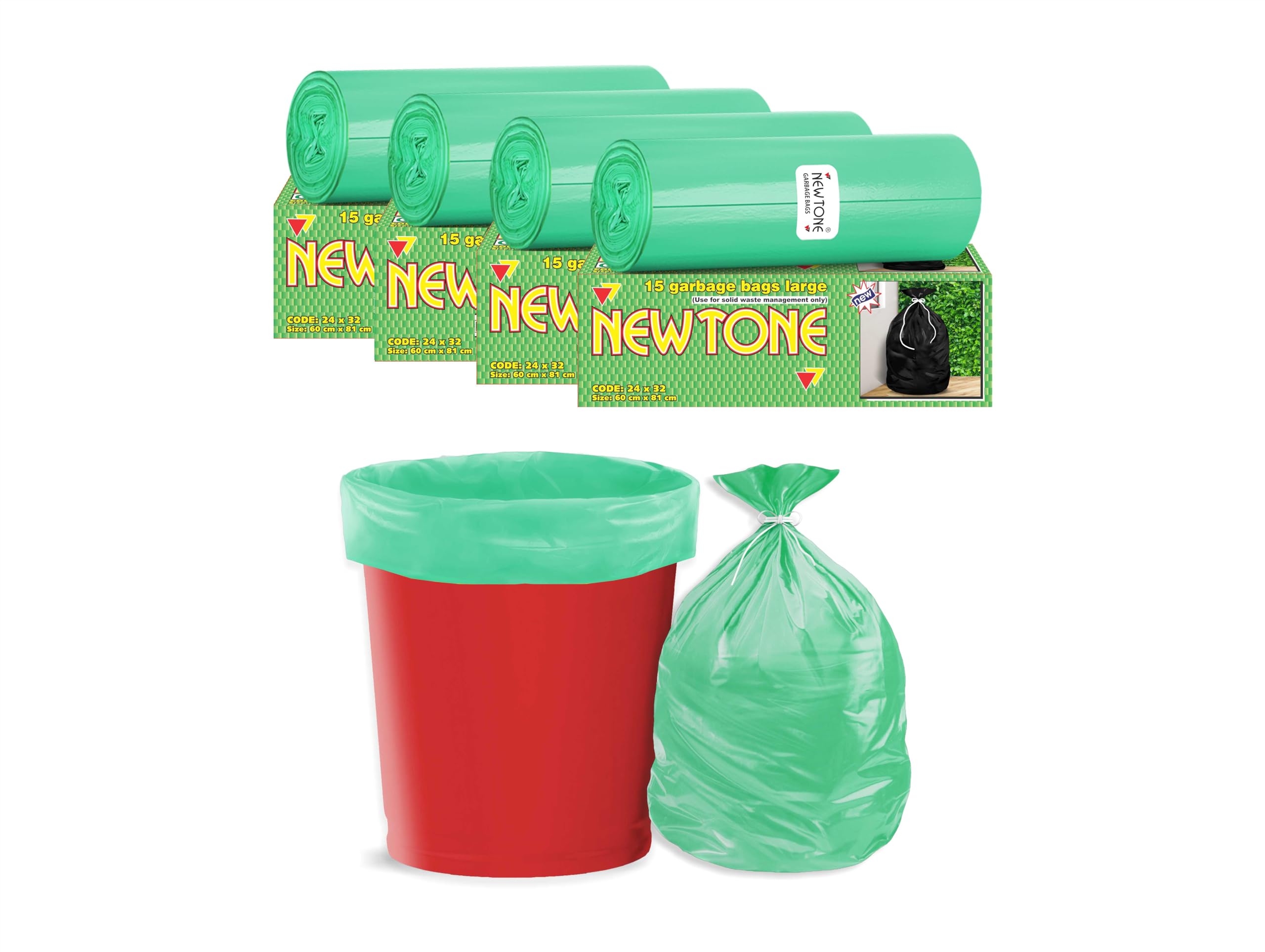 NewtonePremium OXO - Biodegradable Garbage Bags (Large) Size 60 cm x 81 cm 4 Rolls (60 Bags) (Green Color)