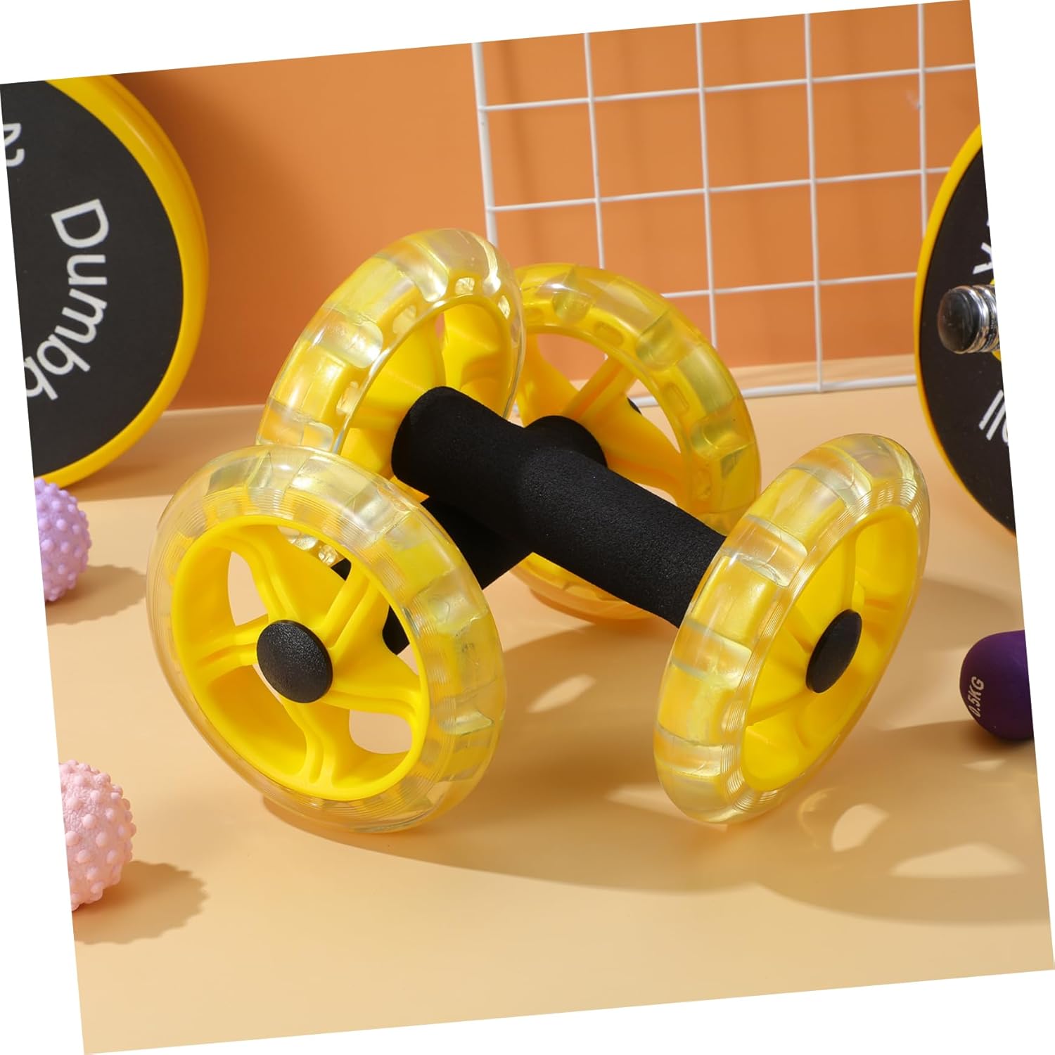 Yardwe Dual Wheel Fitness Ab Roller for Core Strengthening and Tummy Shaping Non Slip Handles Portable Exercise Device for Men and Women Yellow