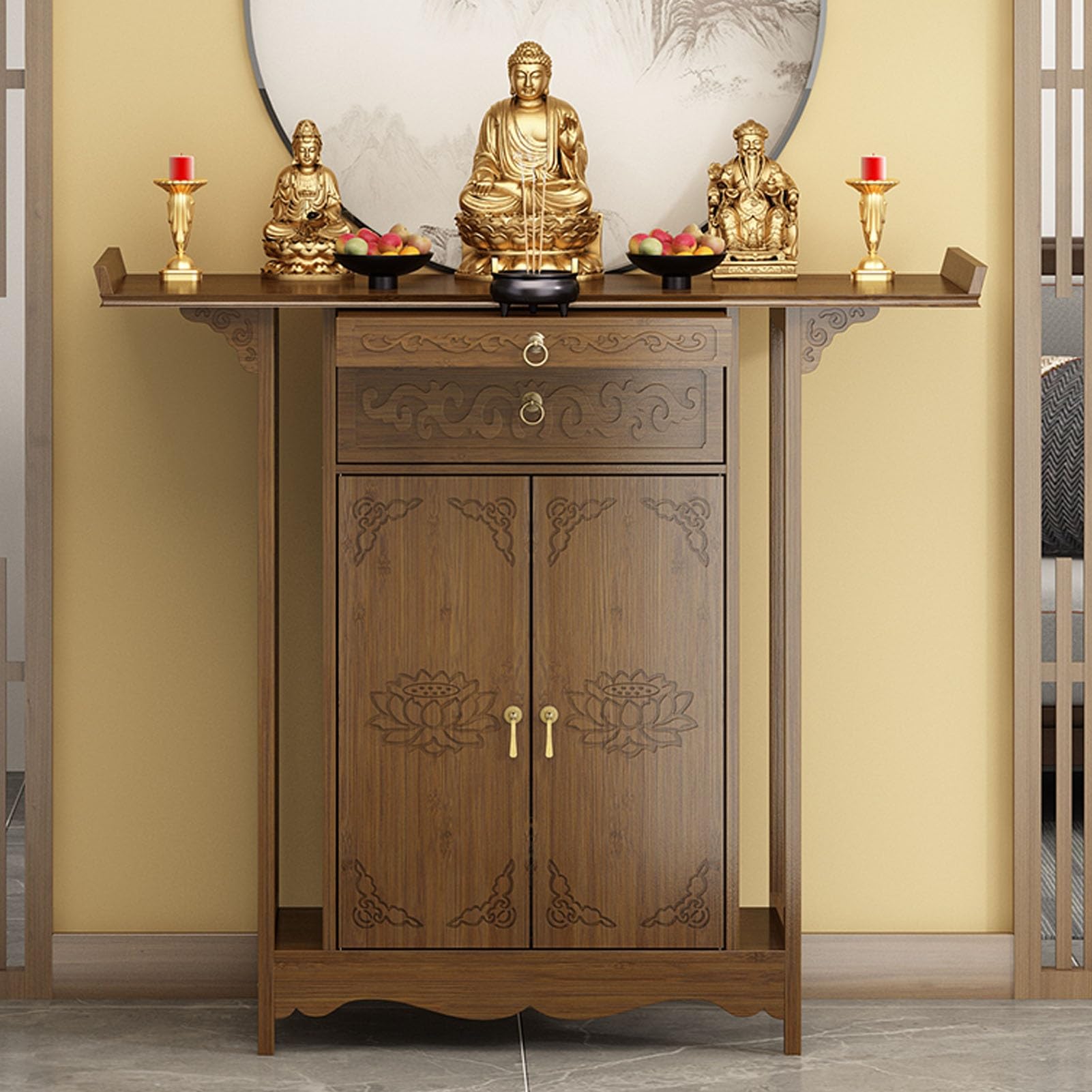 Meuble d'autel pour pratiques spirituelles et coin de méditation bouddhiste zen