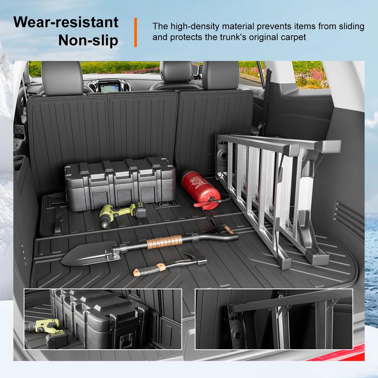 powoq 8 Seats Cargo Mat Compatible with 2009-2017 Chevy Traverse Trunk Mat 2008-2017 Buick Enclave Cargo Liner Trunk Liner Back Seat Protector Replacement for 2009-2017 Chevy Traverse Accessories - Image 5