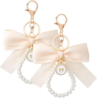 Joez Wonderful Coquette Pearl Keychain for Women, Aesthetic Bowknot Key Chain, Cute Bow Accessories for Wistlet