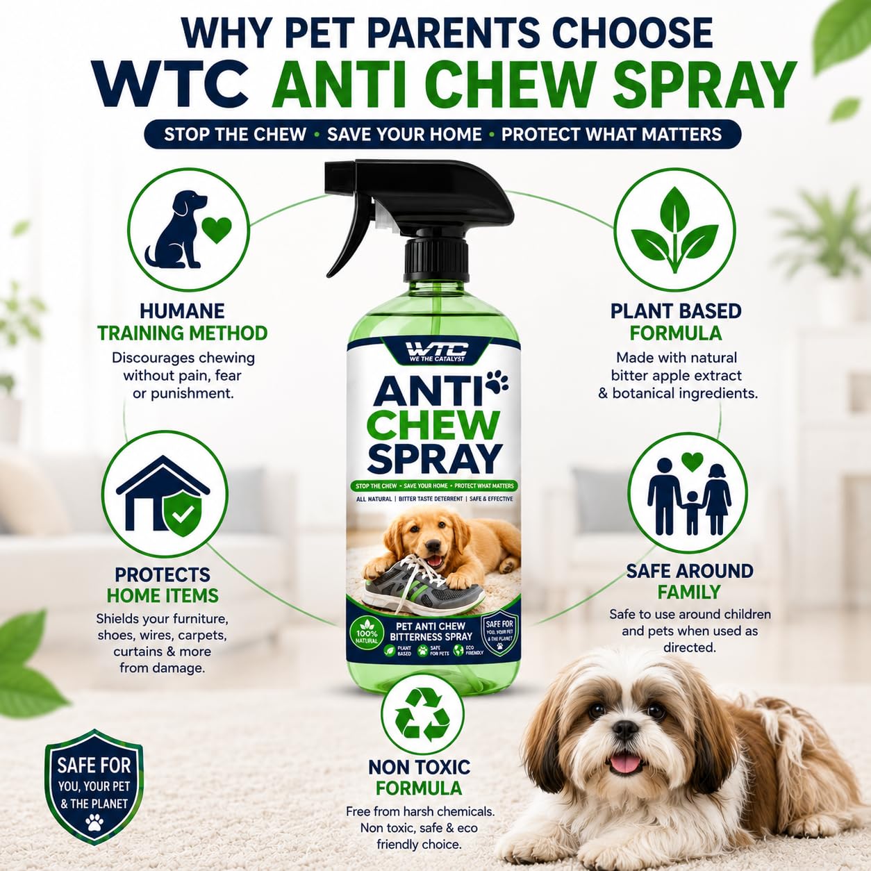 WTC Bitter Apple Spray 500 ml for Dogs to Stop Chewing | Puppy and Dog Chewing Spray Deterrent | Anti Chew Extra Strength Pet Corrector | Safe for Indoors & Outdoors 2