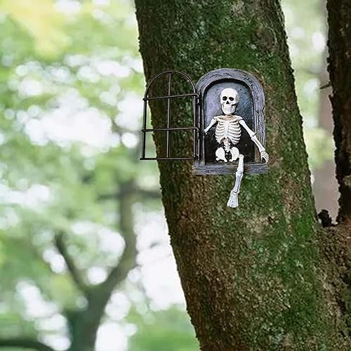 Miniatura 6 de Estatua de jardín de esqueleto para puerta, espeluznante esqueleto, decoración de tronco de árbol, divertida decoración de árbol de jardín,