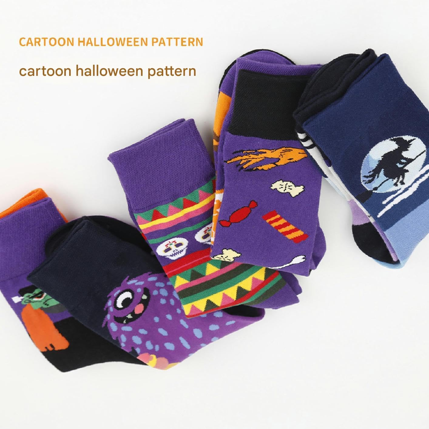 Calzini 3 Paia di Calzini di Halloween Ab Coppia Calzini Contrasto Colore Calzini A Tubo Medio-b-codice Medio