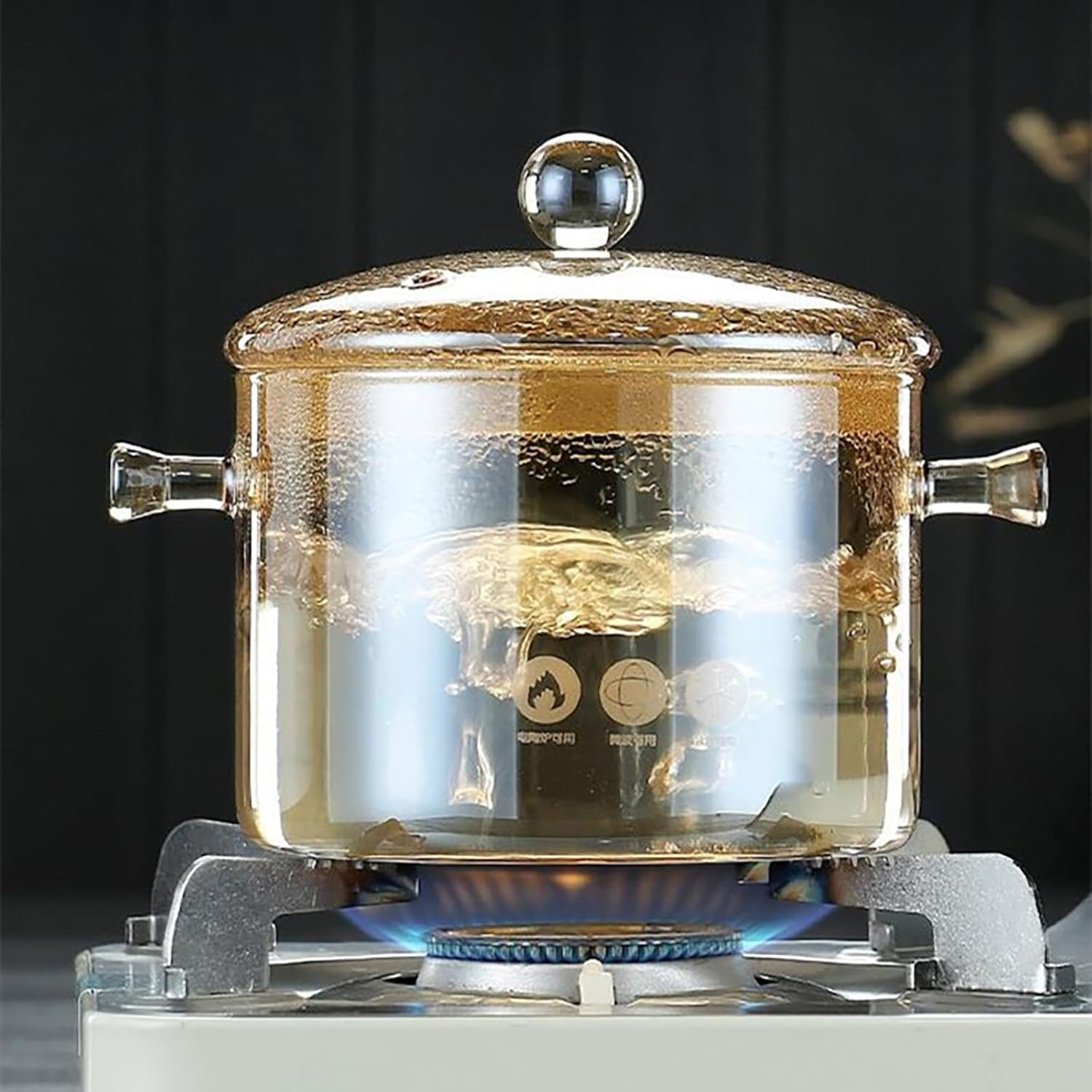 Clear Glass Simmer Pot Glass Pots for Cooking Glass Saucepan Pot Simmer Pot for Stove Top Oven/Gas Safe for Soup Milk Porridge,Amber,1500ml