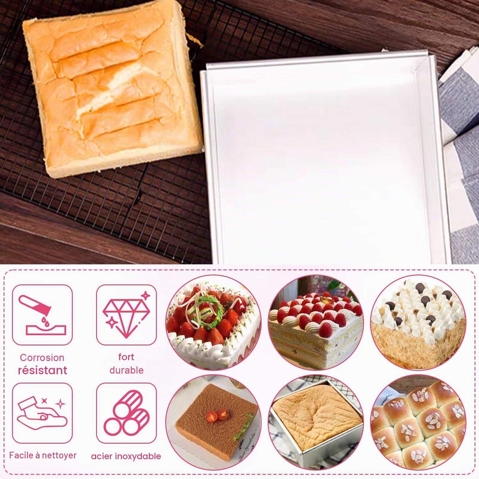 Moule à gâteau carré en aluminium anodisé de 20,5 cm avec revêtement antiadhésif et fond amovible