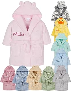 Gembroidery Personalised Baby Bathrobe Hooded Fleece Dressing Gown Super Soft Gifts Bath Robe For Boys Girls Cute Teddy Ea...