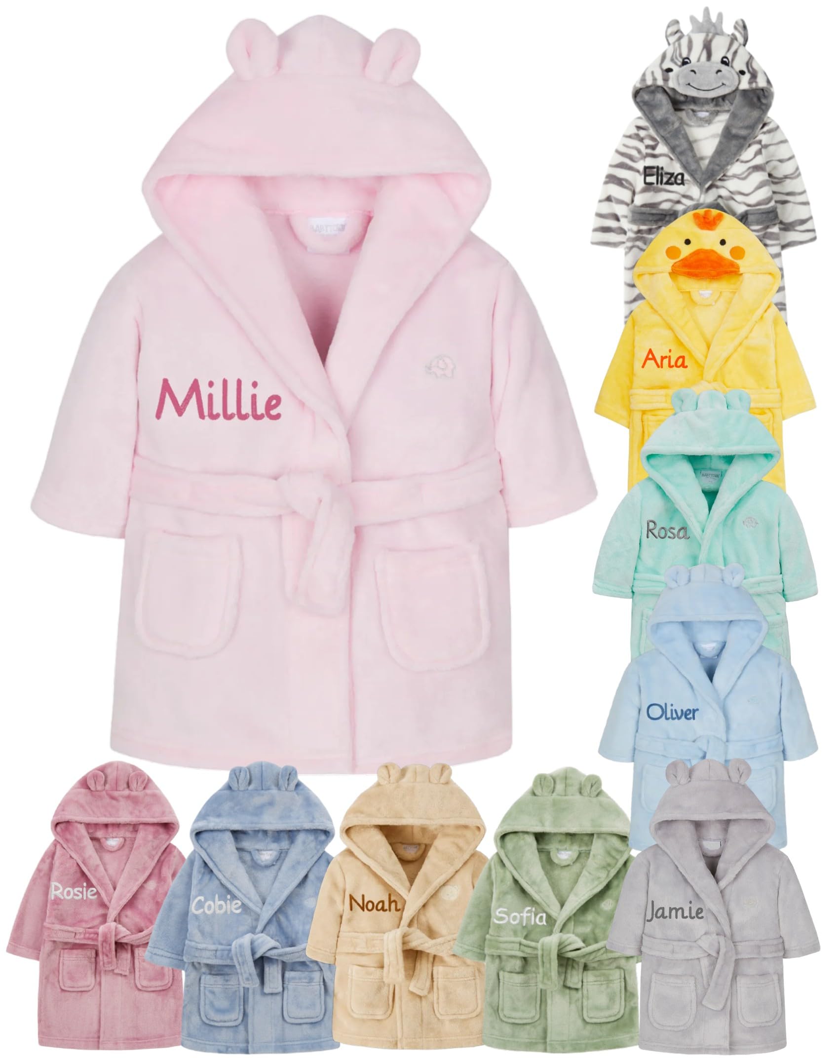 Gembroidery Personalised Baby Bathrobe Hooded Fleece Dressing Gown Super Soft Gifts Bath Robe For Boys Girls Cute Teddy Ears 0-4 Years