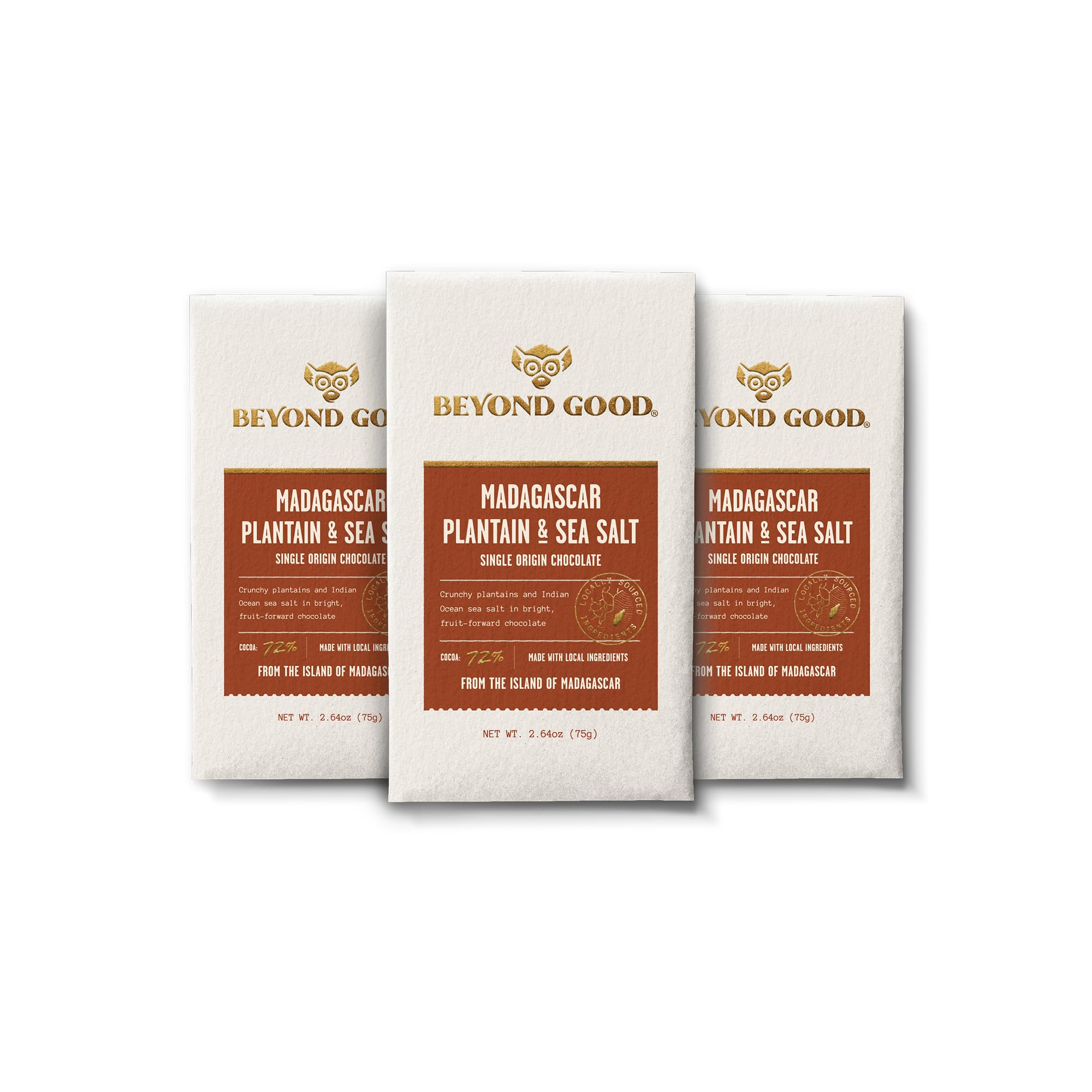 Beyond Good Chocolate Bars | 3 Pack Plantain and Sea Salt Dark Chocolate | Organic, Direct Trade, Vegan, Non-GMO | Single Origin Madagascar Dark Chocolate
