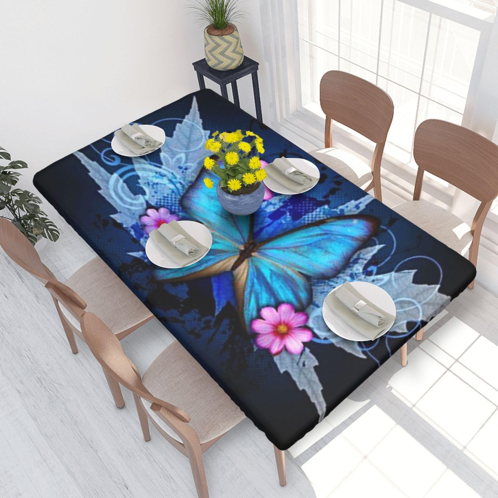 BNVSADC Beautiful butterfly Printed 4FT Tablecloth 122x76 CM Polyester Kitchen Water Resistant Table Cloth Dining Table Decoration Table Covers