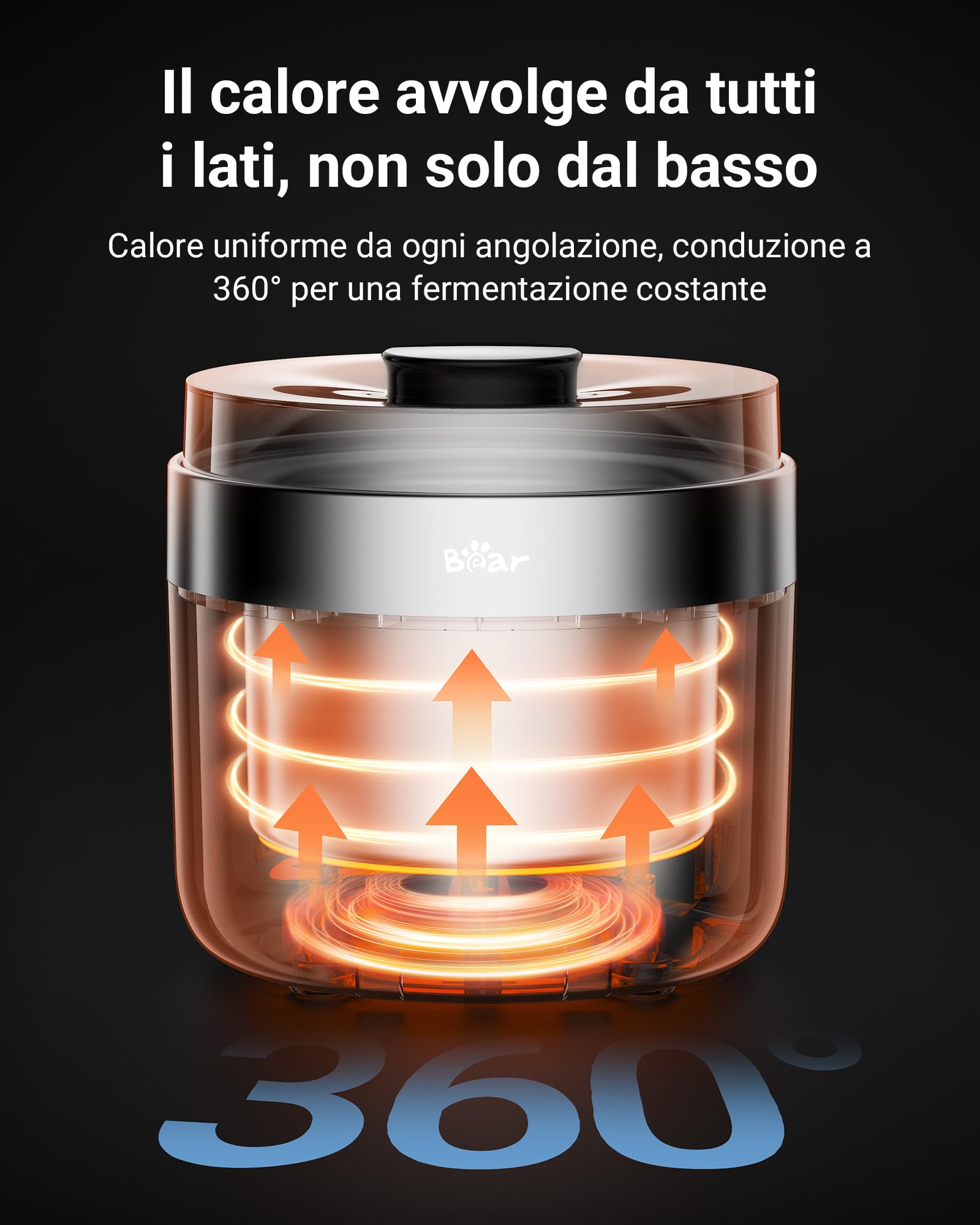 Bear Yogurtiera e casara per formaggio fresco, inclusi 4 tazze porzionate in ceramica da 125 ml, 2 contenitori in vetro XXL da 1 litro e 4 programmi preimpostati per yogurt greco e formaggio