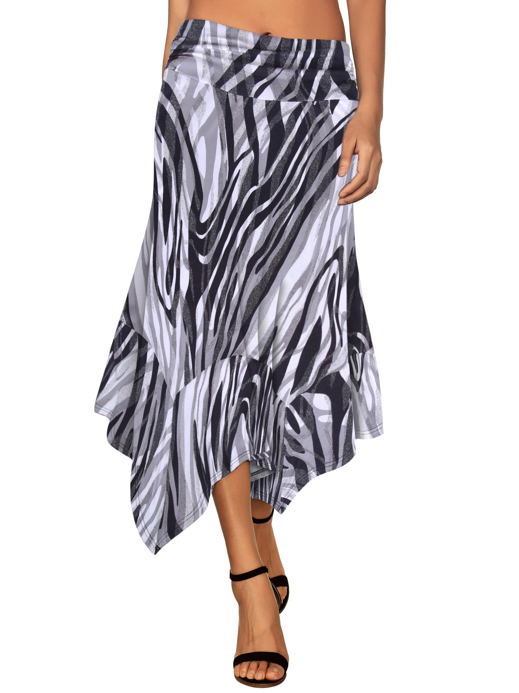 DJT Womens Flowy Handkerchief Hemline Midi Skirt