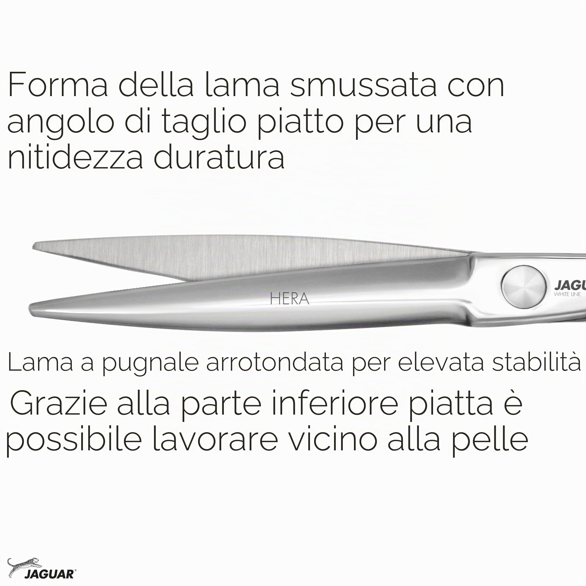 JAGUAR Forbici per capelli HERA 5,75" | Forbici da parrucchiere dal design con gancio a dito forgiato e lama pugnale arrotondata | lucide | Made in Germany