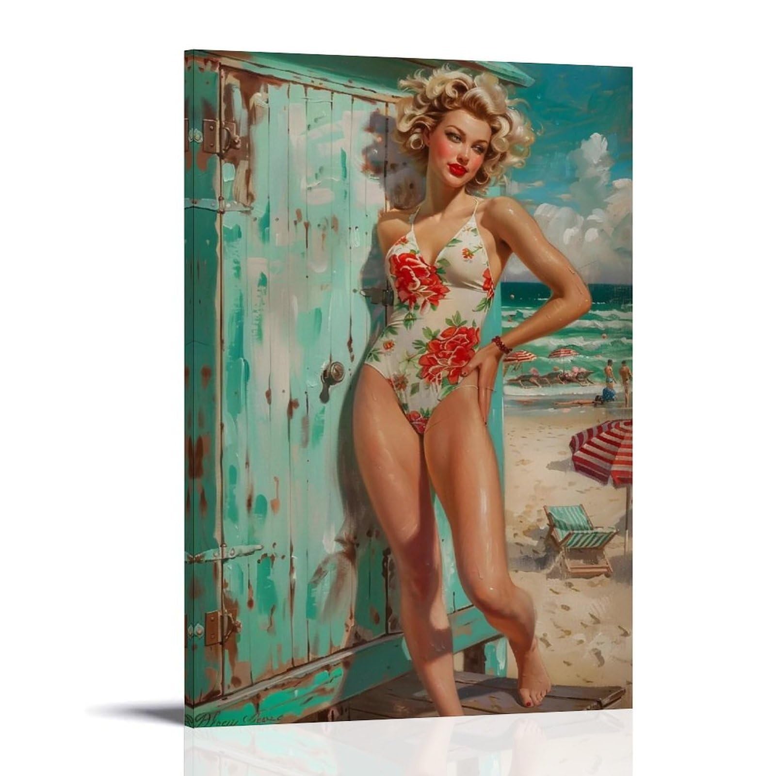 Hueryryhy Frame-Style 24X36inch Beach Hour 02 Poster Wall Art Canvas Vintage Aesthetic Painting Decor For Rooms 24X36inch Frame-Style