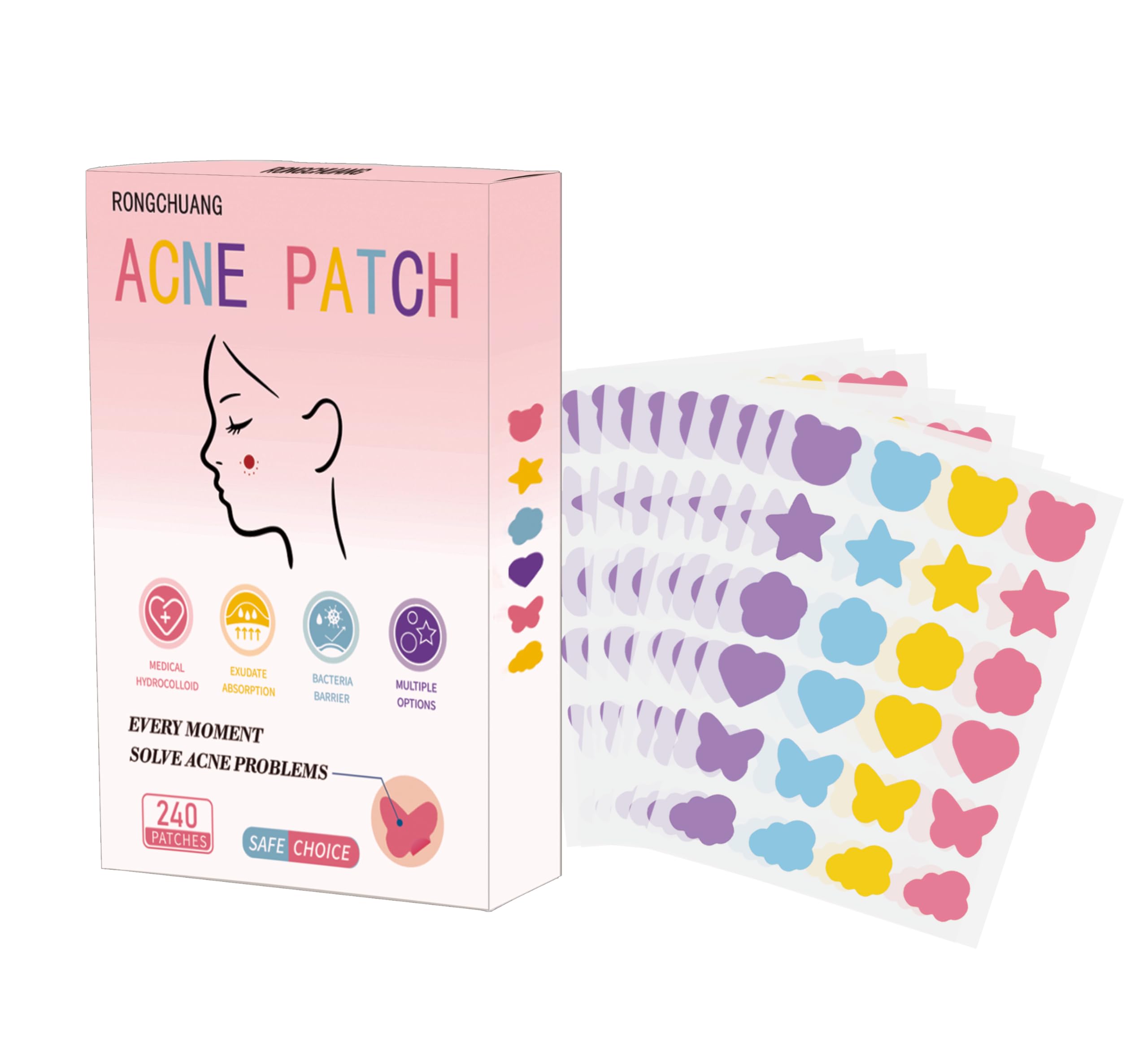 Pimple Patches for Face 240Pcs Acne Pimple Patch for Covering Blemishes Redness Hydrocolloid Stickers with Gentle Adhesion Vegan