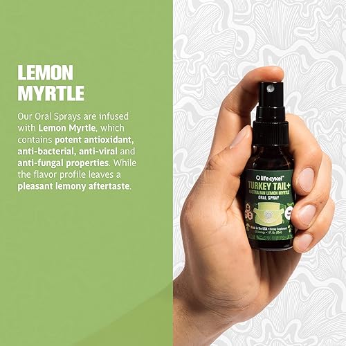Miniatura 5 de LIFE CYKEL Suplemento de hongo de cola de pavo en aerosol oral con mirto de limón - 100% hongos orgánicos de cola de pavo - Suplemento de apoyo